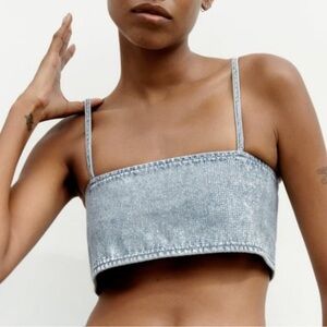 Zara Sparkly Denim Crop Top